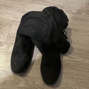 Black Suede Knee-High Boots